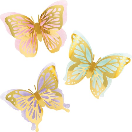 Creative Converting Sized Golden Butterfly Wall Decor, Assorted, 18PK 355773
